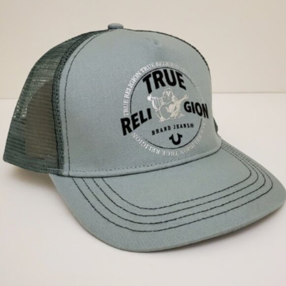 TRUE RELIGION Men's Cap Trucker Hat Snapback Mesh Green Buddha BRAND-NEW w/tag - Picture 7 of 16